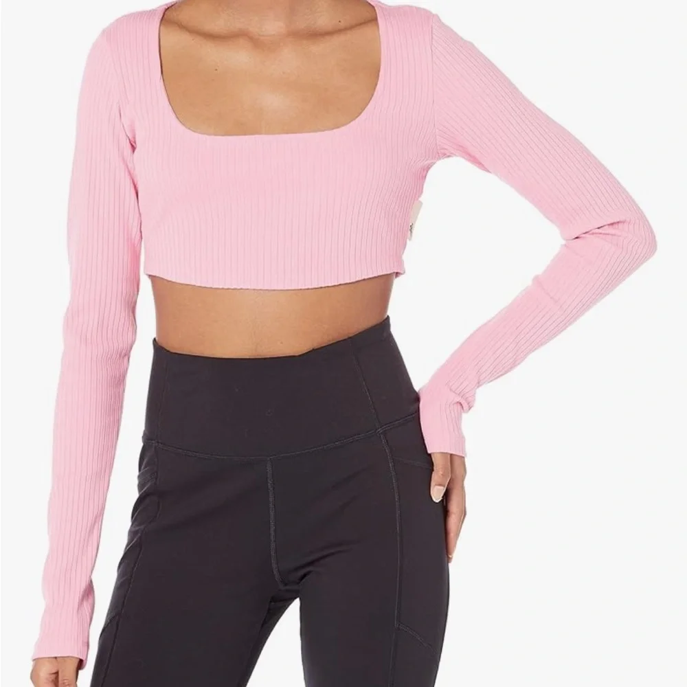 adidas Women's Studio Lounge Ribbed Cropped Long-Sleeve - Picture 7 of 7